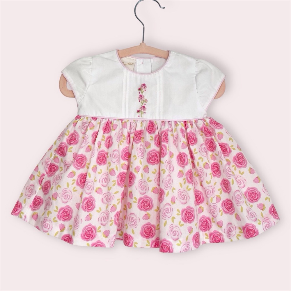 Bordino floral dress embroidered pink roses cap sleeve‎ size 3 months
